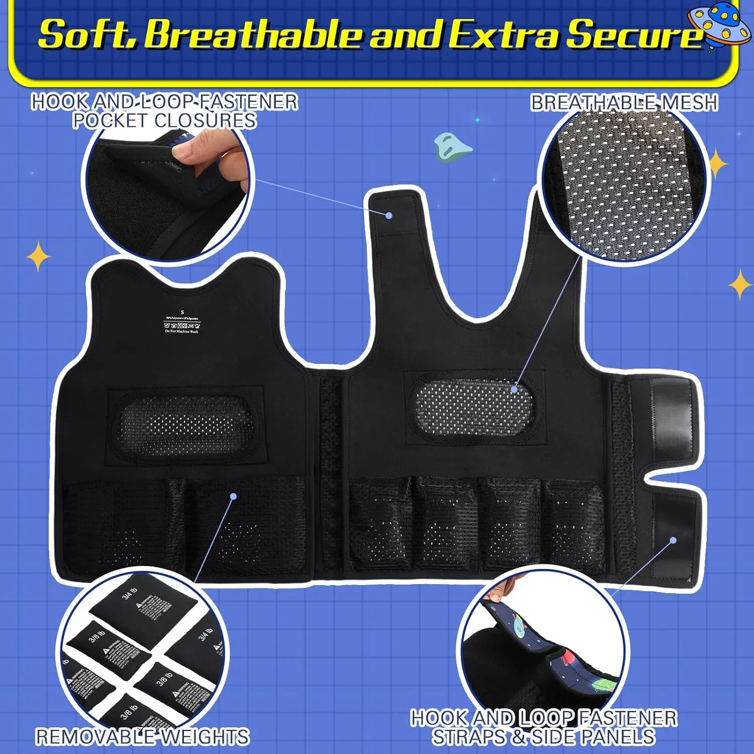 Janmercy Weighted Vest for Kids Boys Adjustable Breathable Girls Compression Vest for Processing Issue(Rocket,Small)