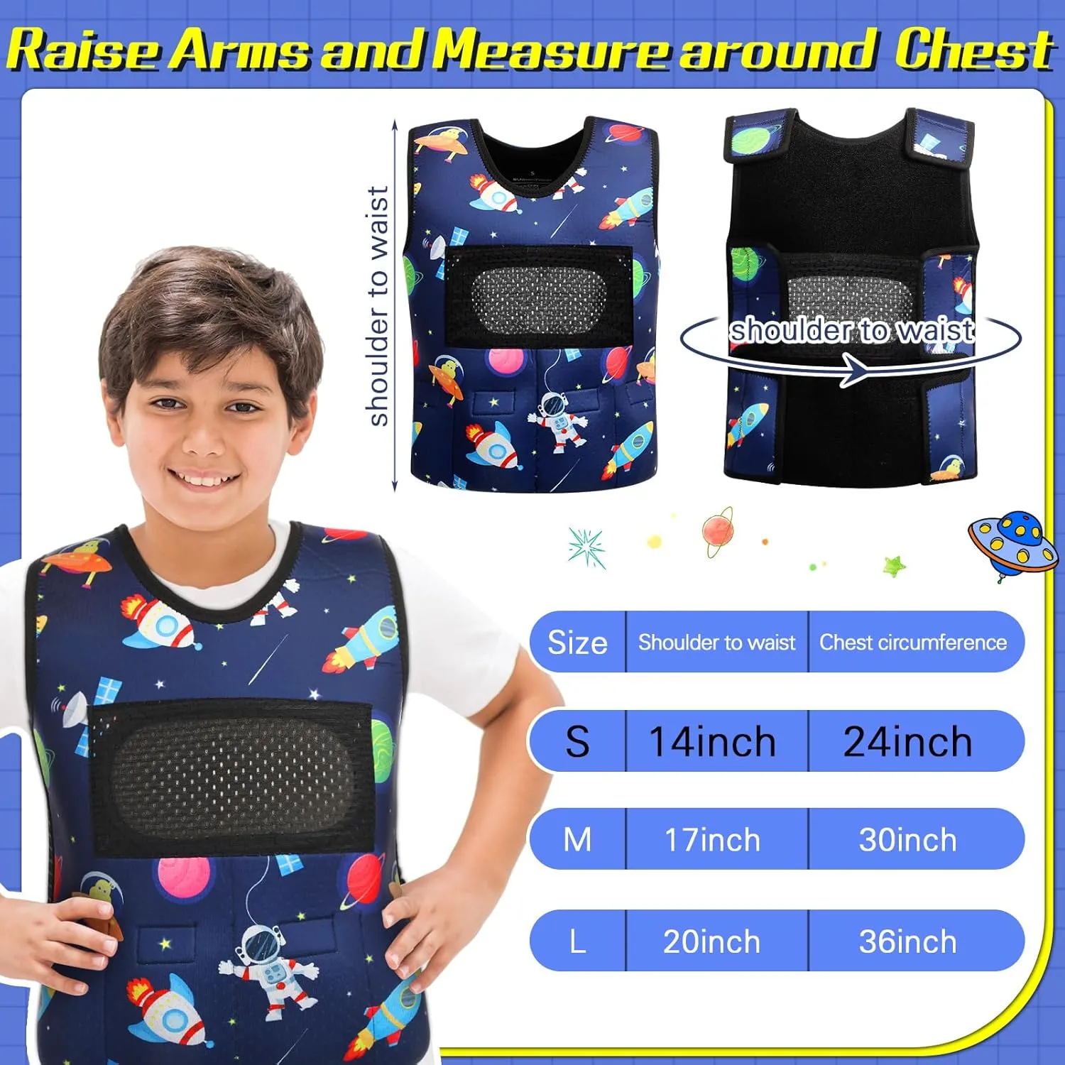 Janmercy Weighted Vest for Kids Boys Adjustable Breathable Girls Compression Vest for Processing Issue(Rocket,Small)