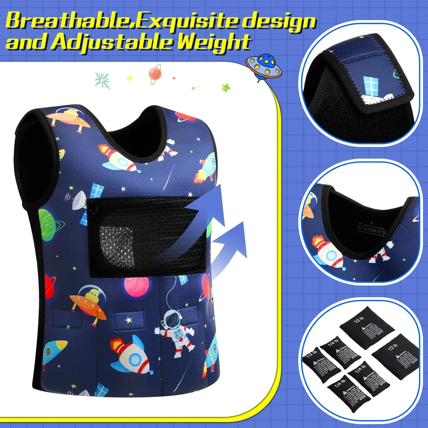 Janmercy Weighted Vest for Kids Boys Adjustable Breathable Girls Compression Vest for Processing Issue(Rocket,Small)