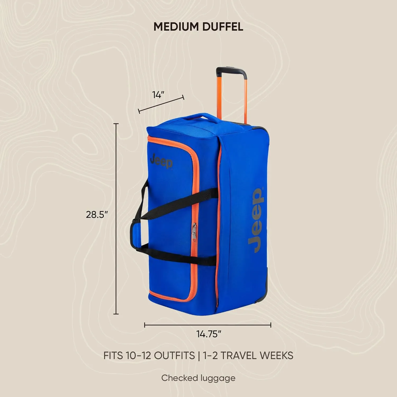 Jeep JS009D Two Wheel Rolling Travel Duffle Bag, Blue, 27 Inch