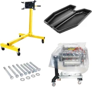JEGS Engine Stand Tray Combo | 1000 LBS Capacity | Includes Stand, Bolt Kit, Drip Tray, and Engine Storage Bag