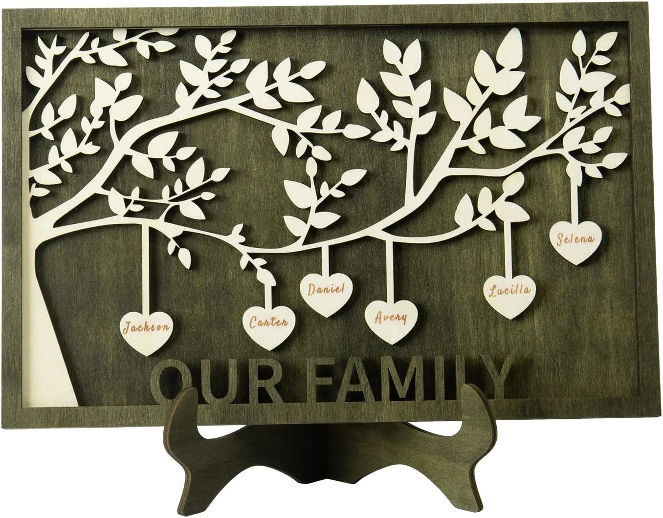 JewelOra Custom 2-9 Names Family Tree Frame Personalized Family Sign Custom Wooden Desk Plaque Decoration Sign Mother's Day Gift for Mom(Style 2, 6-names)