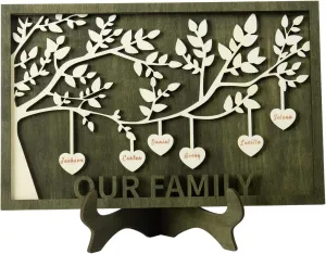 JewelOra Custom 2-9 Names Family Tree Frame Personalized Family Sign Custom Wooden Desk Plaque Decoration Sign Mother's Day Gift for Mom(Style 2, 6-names)
