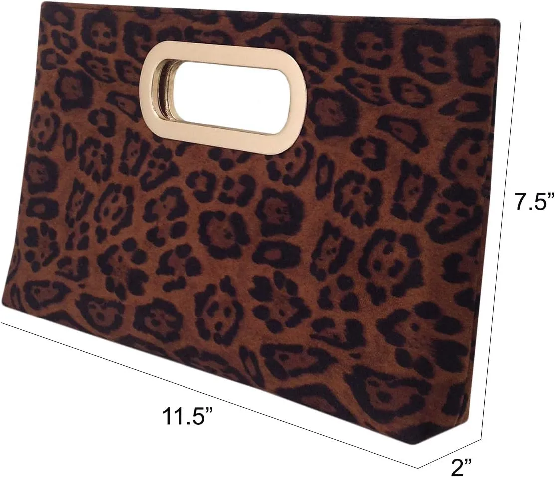 JNB Faux Suede Top Handle Small Leopard Clutch
