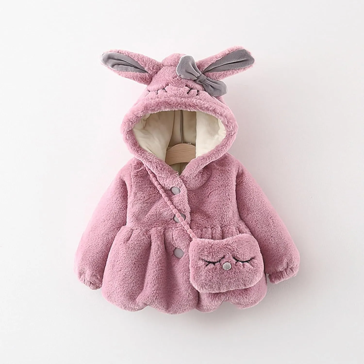 KAGAYD Bbay Girls Winter Fuzzy Coat Toddler Long Sleeve Thicken Wool Warm Windproof Outerwear with Bag