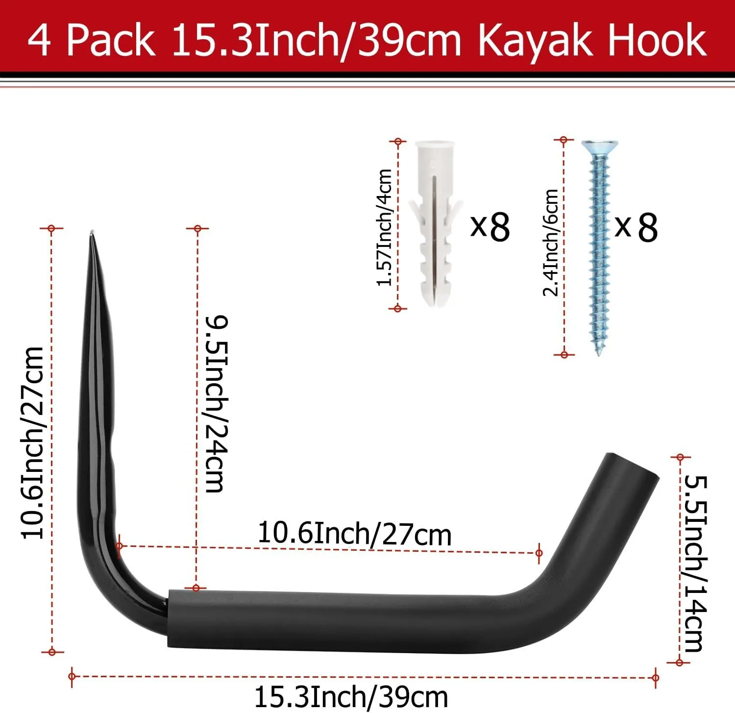 Kayak Storage Hooks, Wall Mount Garage Canoe Storage Hangers for Kayaks or Paddleboards, Heavy Duty Wall Rack