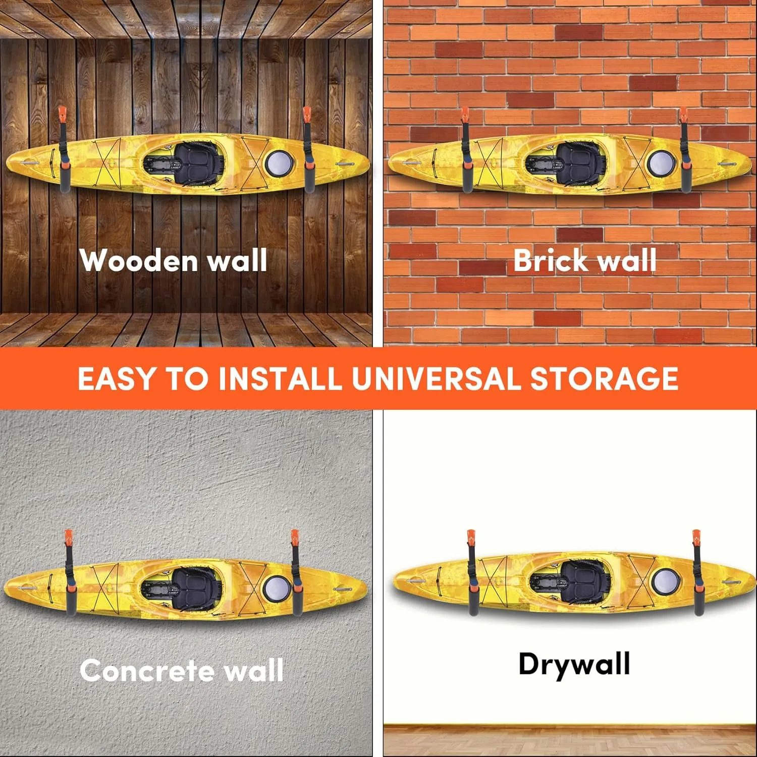 Kayak Storage Rack,Kayak Rack for Garage,Kayak Wall Mount Kayak Wall Rack with Nylon Straps,Heavy Duty Kayak Hanger Kayak Hook Suitable for Kayaks and SUP Paddle Board(4Pack,6 Colors)