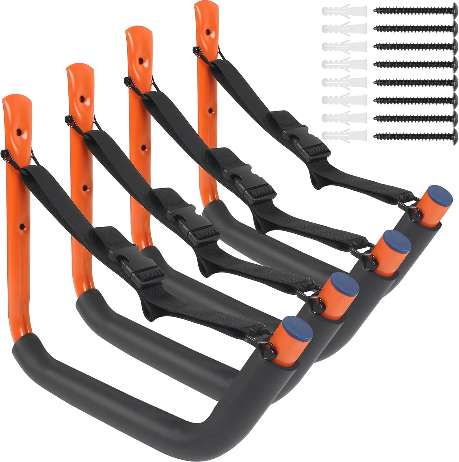 Kayak Storage Rack,Kayak Rack for Garage,Kayak Wall Mount Kayak Wall Rack with Nylon Straps,Heavy Duty Kayak Hanger Kayak Hook Suitable for Kayaks and SUP Paddle Board(4Pack,6 Colors)