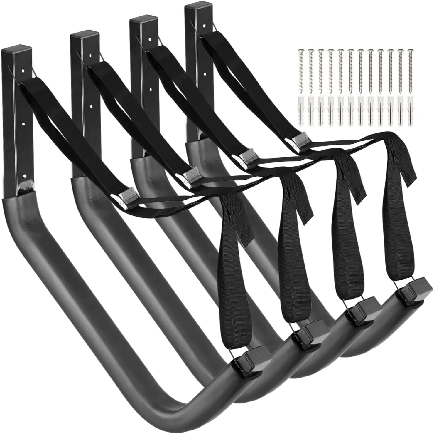 Kayak Storage Racks, 4 Pack Freestanding Canoes Garage Hooks, 19.5Inch Wall Mount Surfboard Hangers and Stand-Up Paddle Board Holder, 150lb Capacity