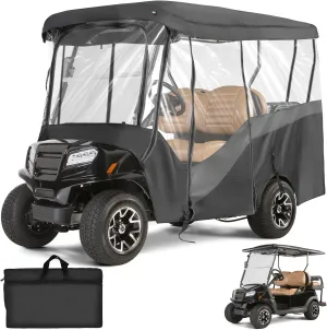 KEMIMOTO Golf Cart Enclosure, 4&6 Passenger Golf Cart Rain Cover, 600D Waterproof Driving Enclosure with Clear PVC Windshield for Extended Roof Cart