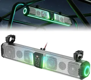 KEMIMOTO Midnight S80 32-Inch Aluminum UTV Sound Bar, IP66, 65Hz Deep Bass, Multicolor Lights, Music Sync, App Control, Bluetooth Soundbar for UTV, Golf Cart, Marine, Boat with 1''-2'' Roll Ba