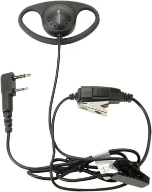 Kenwood KHS-27A D-Ring Earhanger with a Clip Microphone, for High-Noise Environments, Compatible with ProTalk & FreeTalk Series Radios, Features an in-Line Push-to-Talk (PTT) Switch