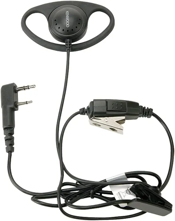 Kenwood KHS-27A D-Ring Earhanger with a Clip Microphone, for High-Noise Environments, Compatible with ProTalk & FreeTalk Series Radios, Features an in-Line Push-to-Talk (PTT) Switch