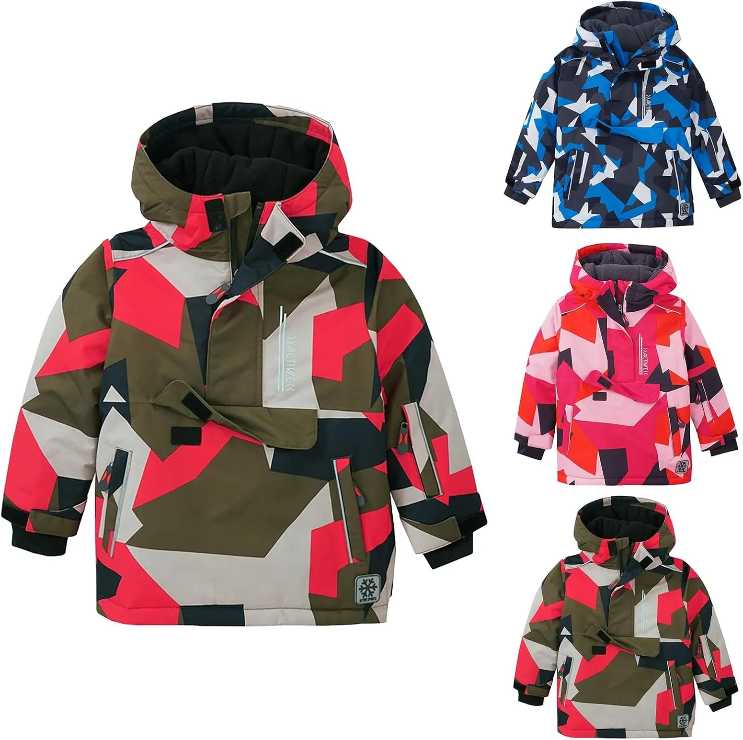 Kid's Ski Jacket 𝗪aterproof Coat Boys Girls Warm Fleece Snowboarding Jackets with Hood Winter Snow