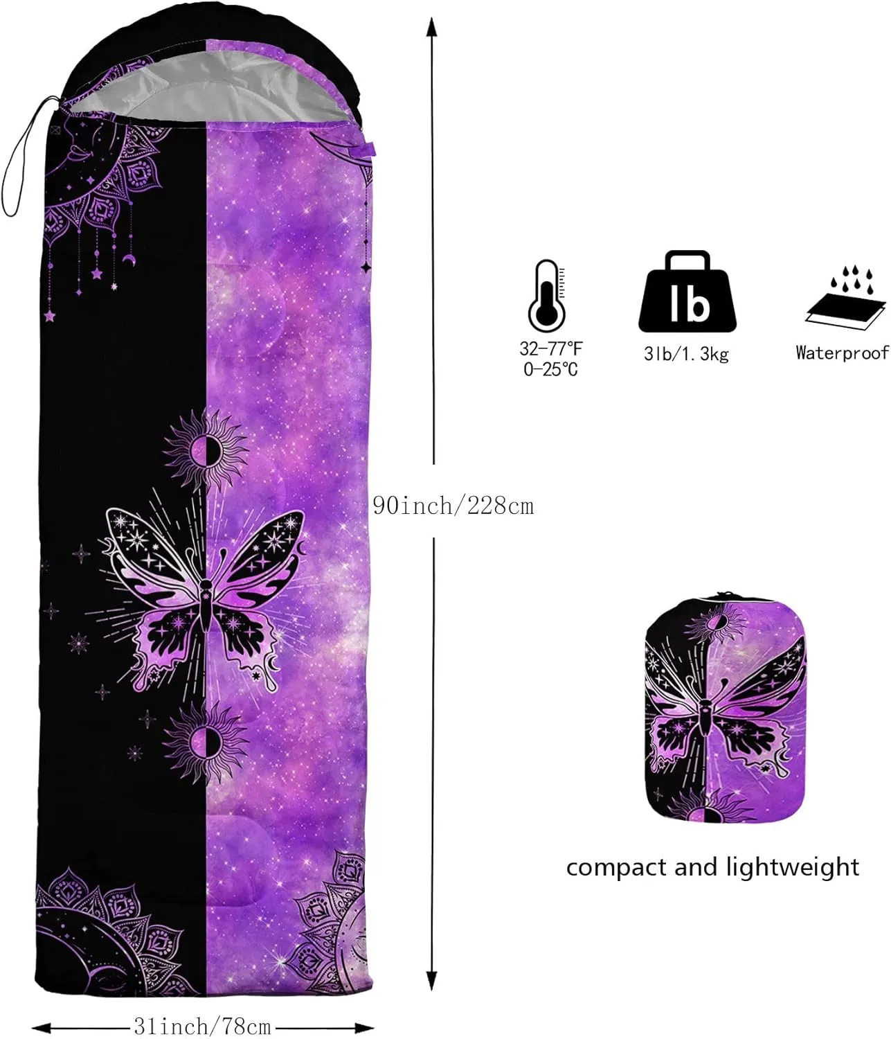 Kids Sleeping Bag for Boys Girls,Rocket Astronaut Moon Print-Lightweight Warm Portable Outdoor Indoor-Waterproof Cold Weather Resistant Sleeping Bag for Camping Hiking
