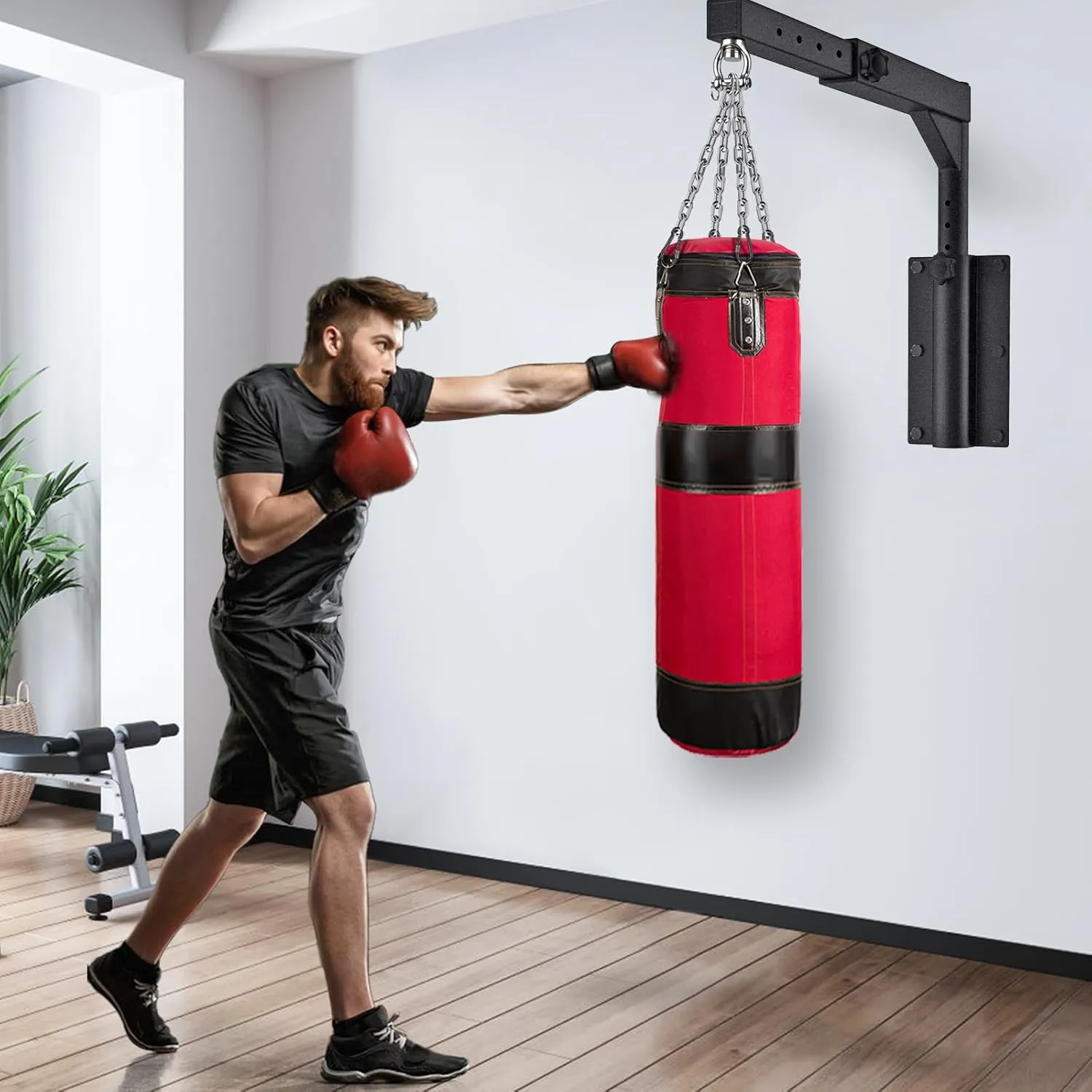 Kipika Heavy Bag Hanger Wall Mount Punching, Rotatable Heavy Duty Boxing Bag Bracket for Home Gym Indoor, Adjustable Length for Kickboxing Bag, Muay Thai Bag,Speed Bag