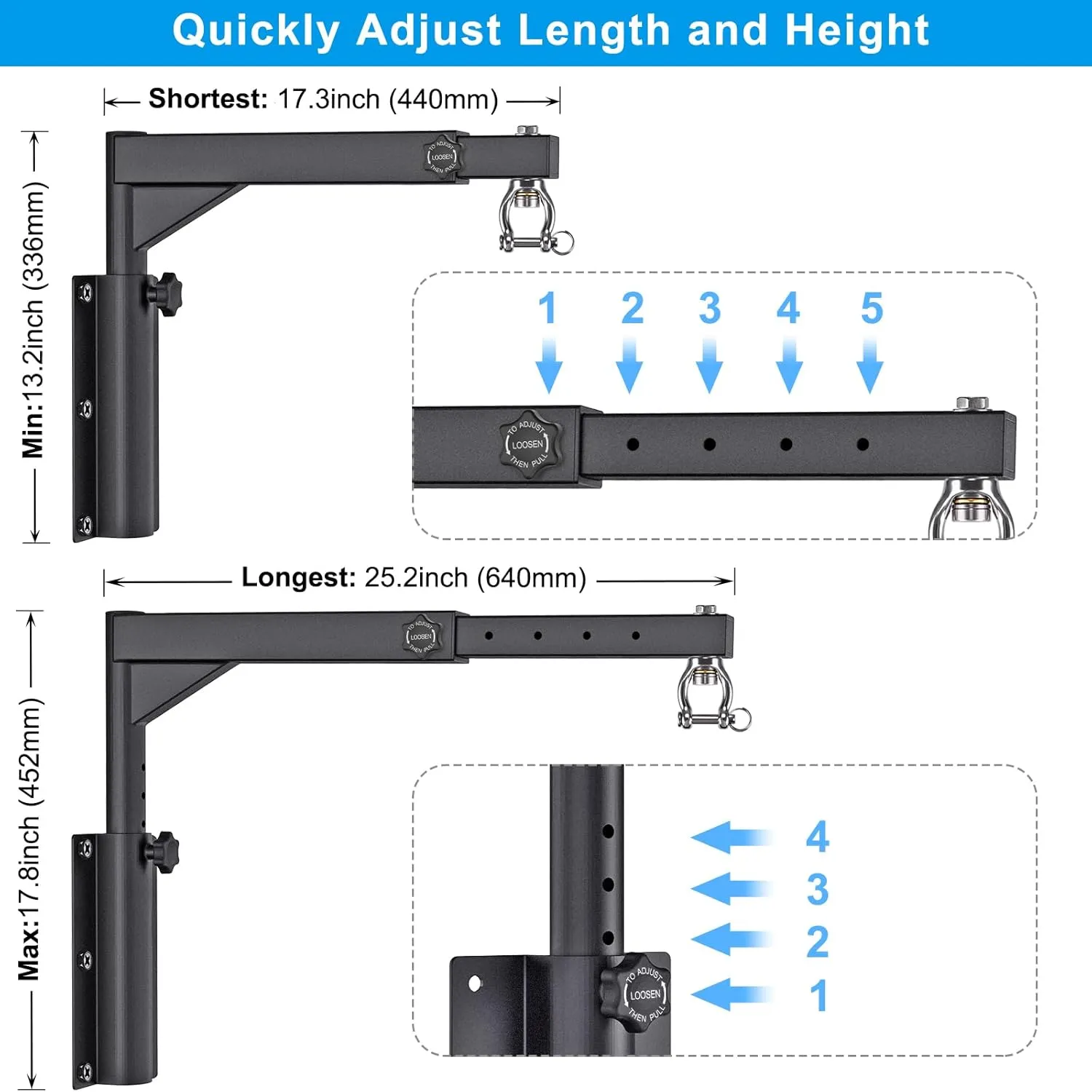 Kipika Heavy Bag Hanger Wall Mount Punching, Rotatable Heavy Duty Boxing Bag Bracket for Home Gym Indoor, Adjustable Length for Kickboxing Bag, Muay Thai Bag,Speed Bag