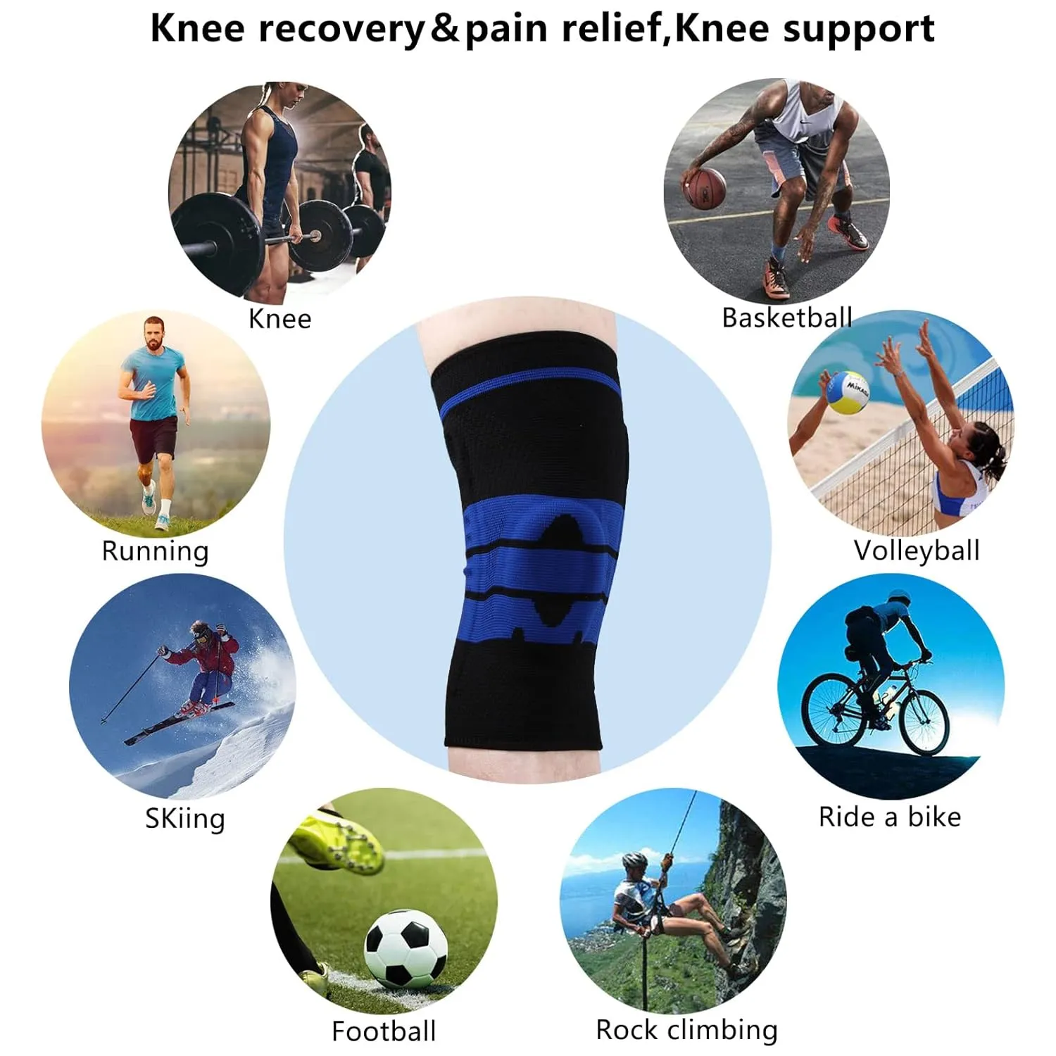 Knee Brace with Patella Silicone Pads and Side Stabilizers, Compression Sleeve Support Kneepads for Running, Meniscus Tear, Arthritis, Joint Pain Relief, Sport(Black/White, Size L)