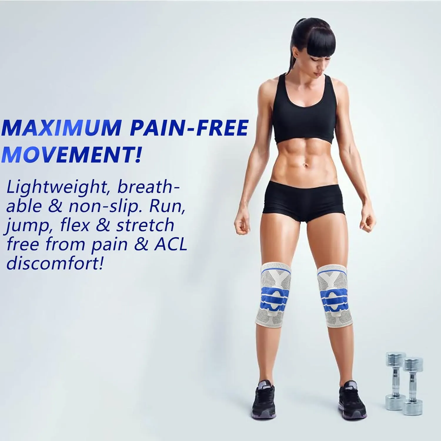 Knee Brace with Patella Silicone Pads and Side Stabilizers, Compression Sleeve Support Kneepads for Running, Meniscus Tear, Arthritis, Joint Pain Relief, Sport(Black/White, Size L)