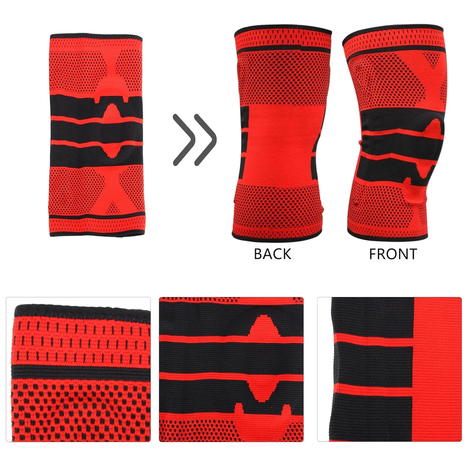 Knee Brace with Patella Silicone Pads and Side Stabilizers, Compression Sleeve Support Kneepads for Running, Meniscus Tear, Arthritis, Joint Pain Relief, Sport(Black/White, Size L)