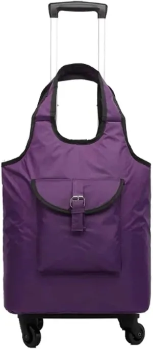KouRy Shopping Cart Folding Shopping Bag Portable Shopping Cart on Wheels Shopping Organizer Tug for Laundry Book Luggage Travel Grocery Cart (Purple)
