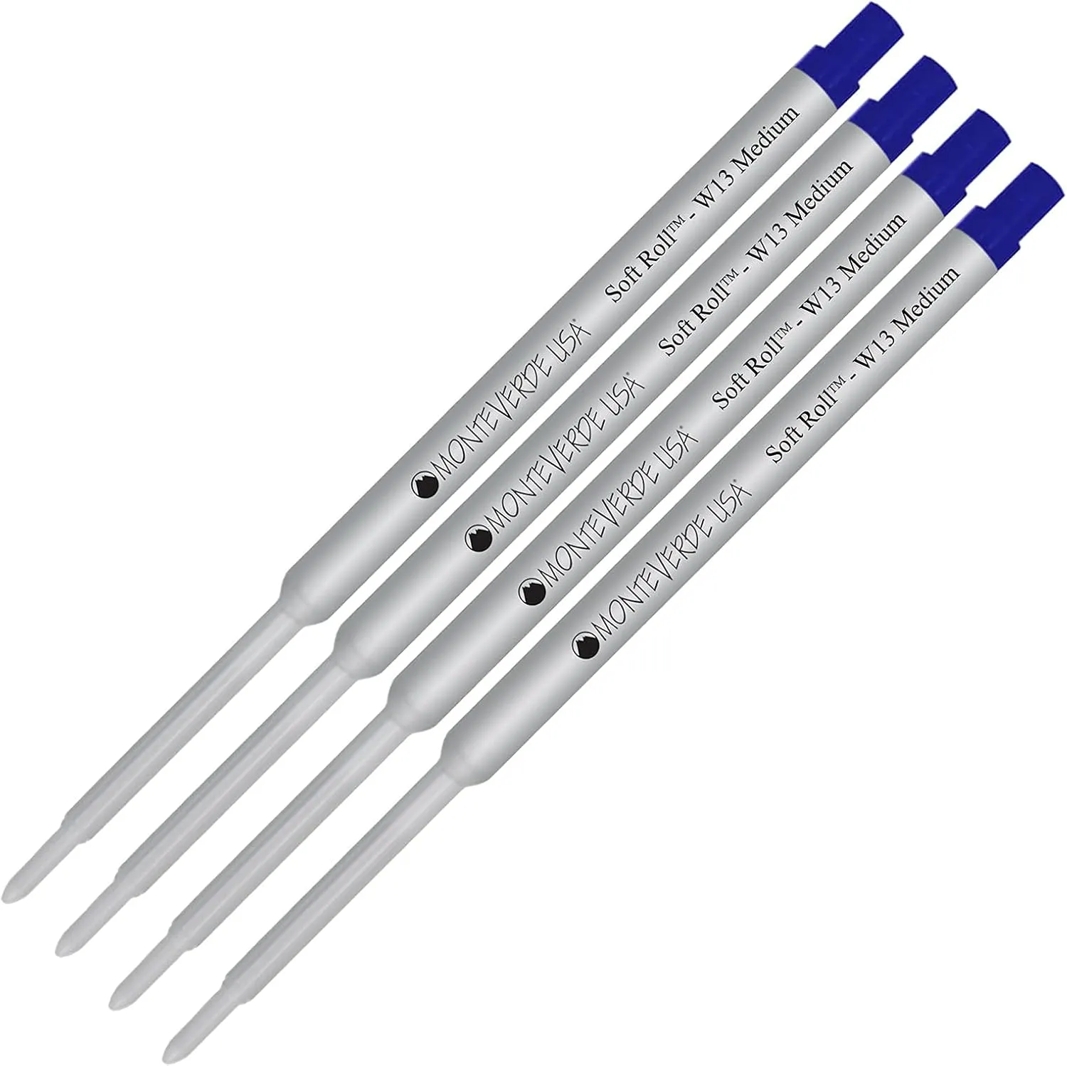Lanier Combo Pack - 4 Pack - Monteverde® Soft Roll™ Ballpoint W13 Paste Ink Refill Compatible with Most Waterman® Style Ballpoint Pens - Blue (Medium Tip 0.7mm)
