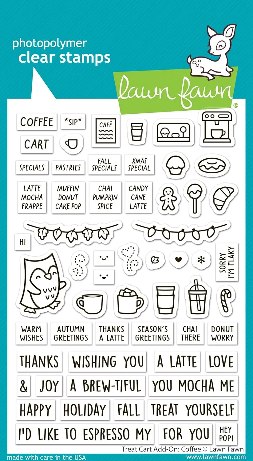 Lawn Fawn LF3496 Treat Cart Add-On: Coffee 4X6 Clear Stamp Set
