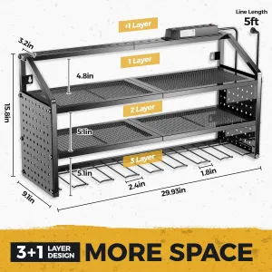 LBT Large Power Tool Organizer Wall Mount with Charging Station, 8 Drill Holder, 4 Layer Heavy Duty Metal Tool Storage Rack, 6 Power Strip, 8 Hooks, 2 Screw Boxes, Cool Gifts for him (Workshop/DIY)
