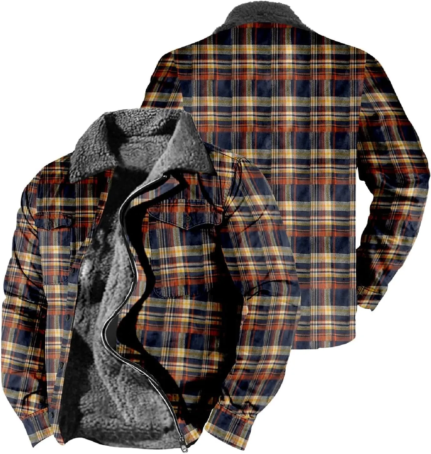 LCMTWX Mens Plaid Flannel Jacket Pocket Hooded Padded Loose Shirt Top Jacket Coats Casual Long Sleeve Coat with