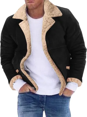 LCMTWX Mens Winter Coats Outerwear Single-breasted Solid Color Lapel Long Sleeve Coat Cardigan Plush Long Coat Mens Coats