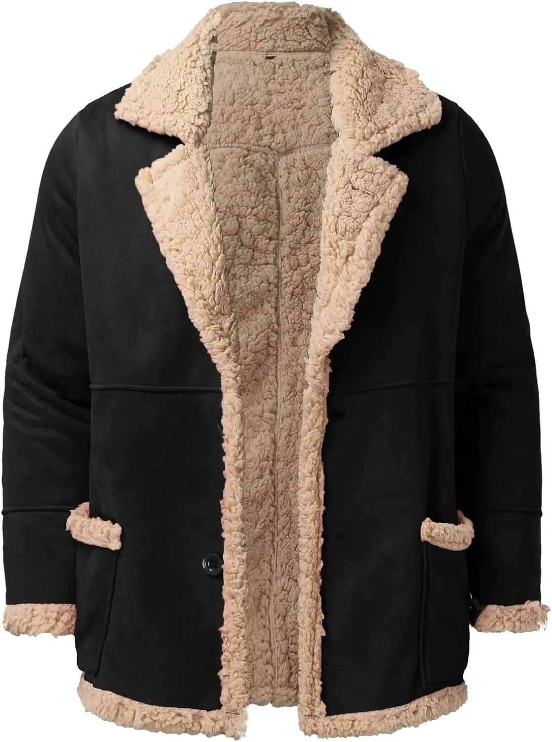 LCMTWX Mens Winter Coats Outerwear Single-breasted Solid Color Lapel Long Sleeve Coat Cardigan Plush Long Coat Mens Coats