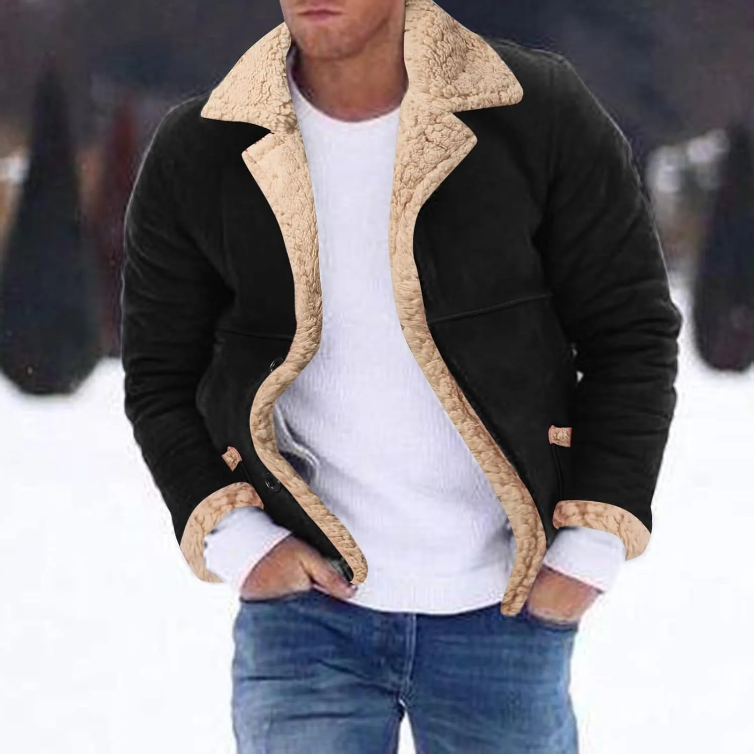 LCMTWX Mens Winter Coats Outerwear Single-breasted Solid Color Lapel Long Sleeve Coat Cardigan Plush Long Coat Mens Coats