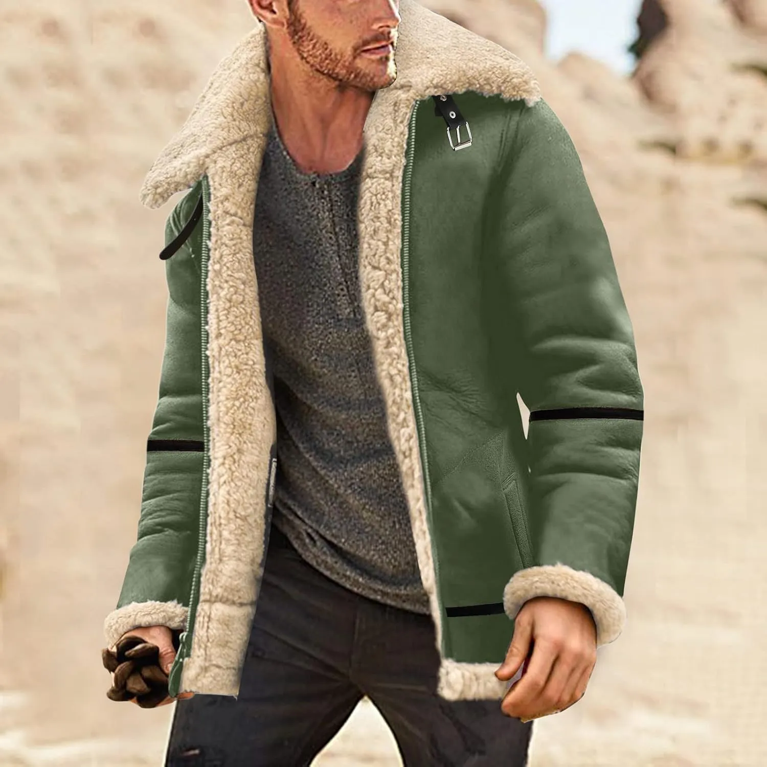 LCMTWX Men's Winter Jacket Windproof Stand Collar Knitted Splice Sweater Coat Casual Cardigan Stylish Outwear Coats for