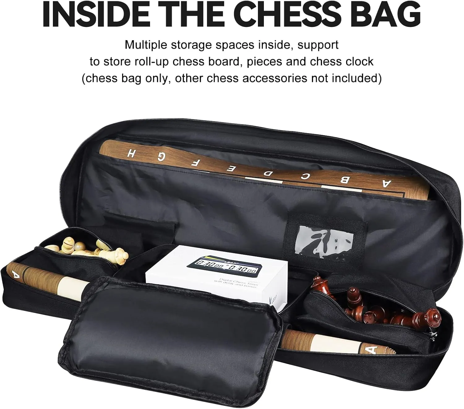 LEAP Chess Bag Only for Chess Sets Convenient Carrying Bag with Four Store Part for Roll-up Chess Board Chess Pieces Chess Clock, as Replacement of Chess Sets Great for Traveling or Camping