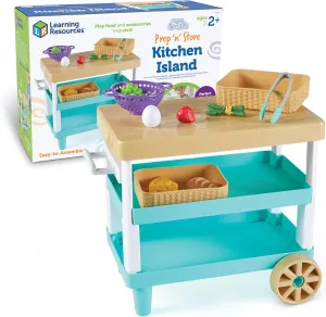 Learning Resources New Sprouts Prep ‘n’ Store Kitchen Island, 11 Pieces, Ages 2 , Play Food for Kids’ Kitchens, Grocery Store Pretend Play, Play Food for Toddlers