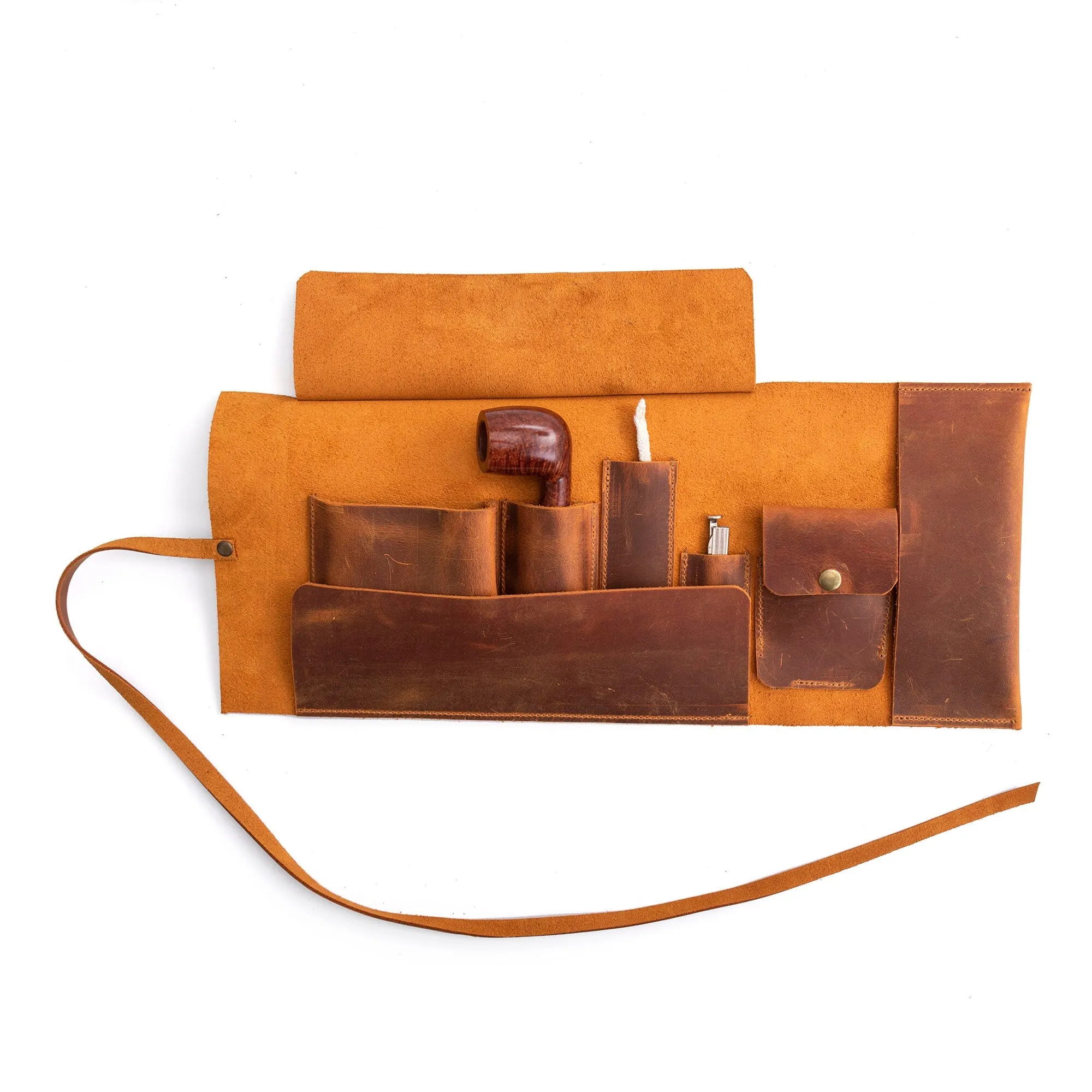 Leather Pipe Pouch for 1-Pipe, Handmade 1-Pipe Rollup Bag, Single-Pipe Rollup Pouch, Camel