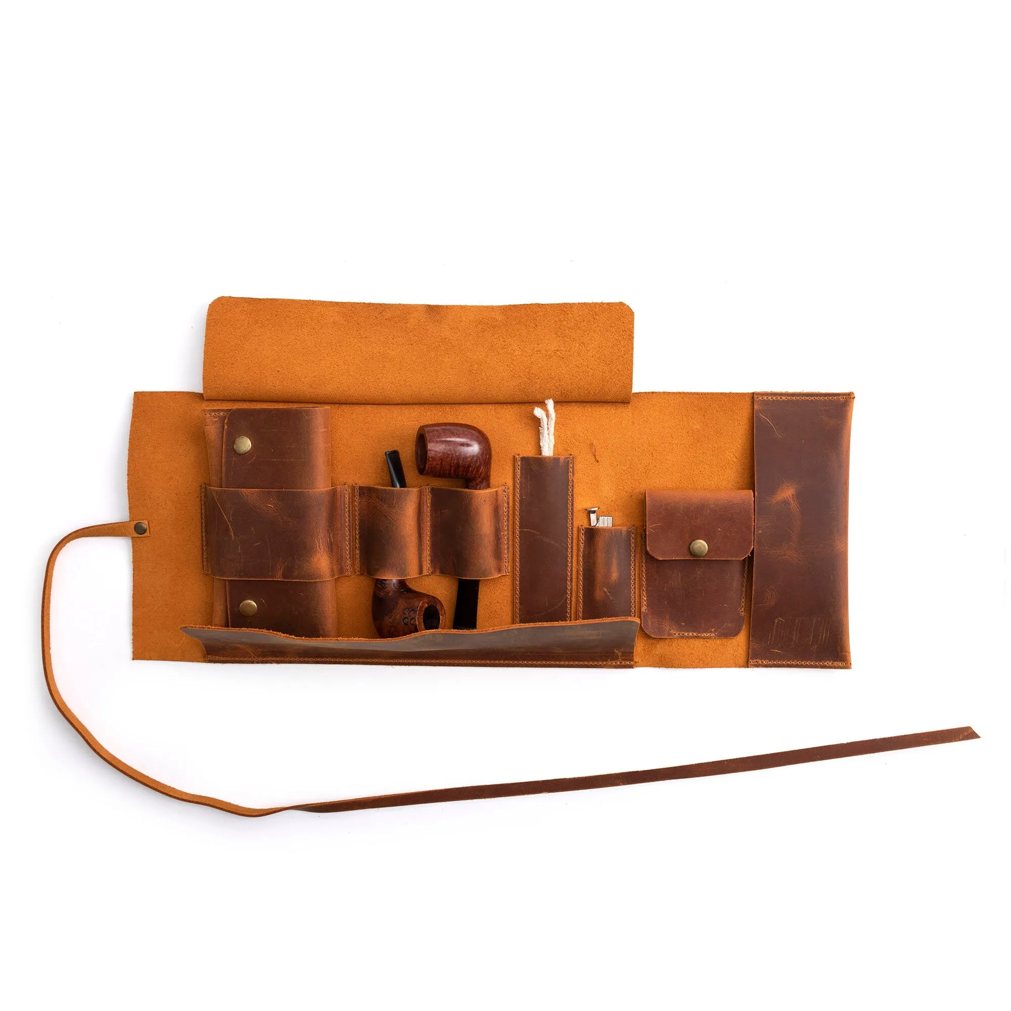 Leather Pipe Pouch for 1-Pipe, Handmade 1-Pipe Rollup Bag, Single-Pipe Rollup Pouch, Camel
