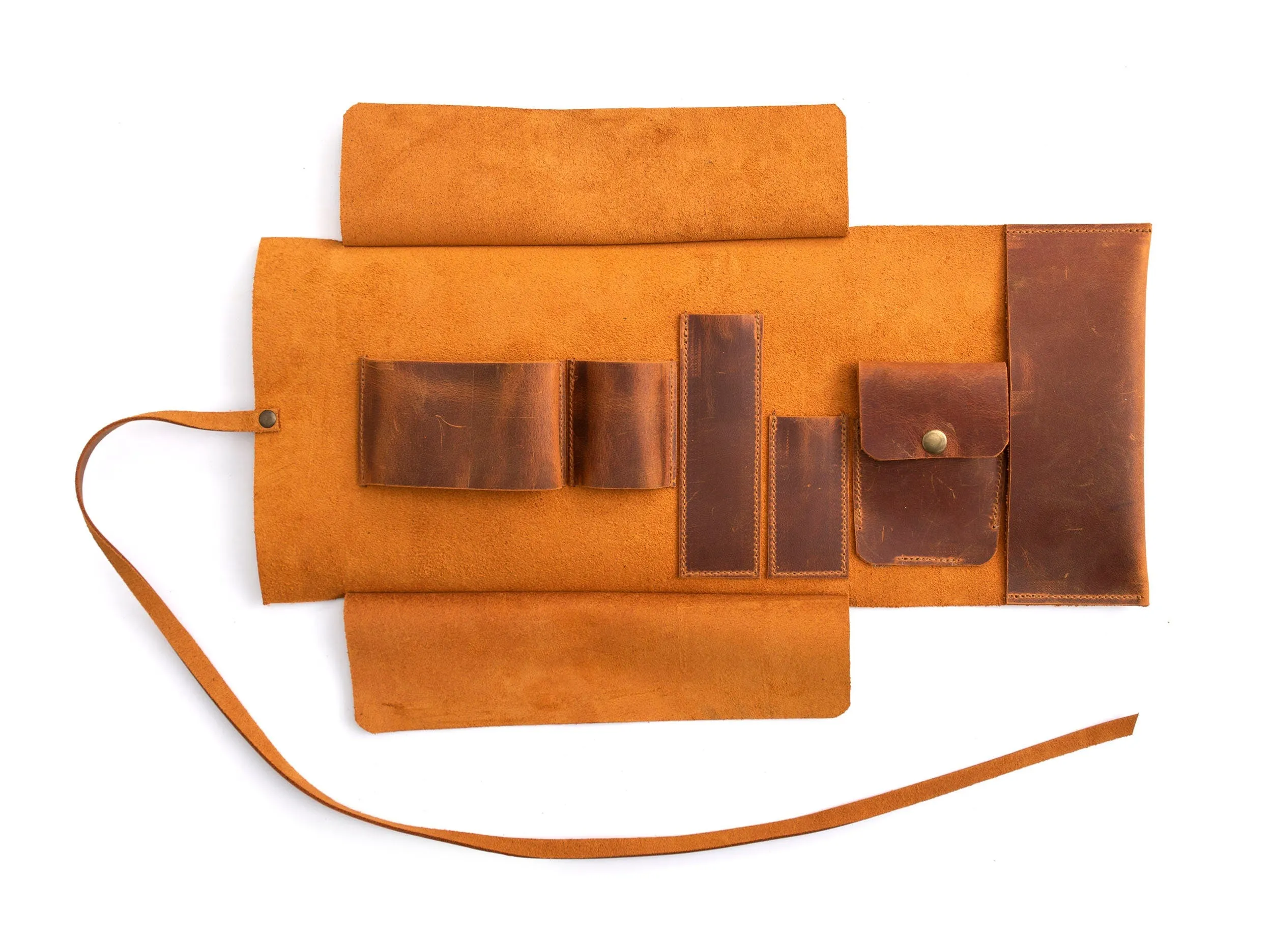 Leather Pipe Pouch for 1-Pipe, Handmade 1-Pipe Rollup Bag, Single-Pipe Rollup Pouch, Camel
