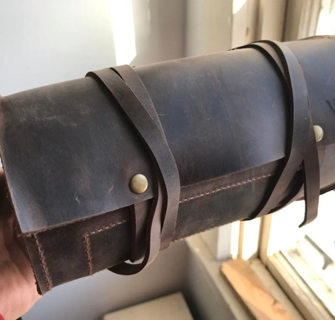 Leather Pipe Pouch for 1-Pipe, Handmade 1-Pipe Rollup Bag, Single-Pipe Rollup Pouch, Camel