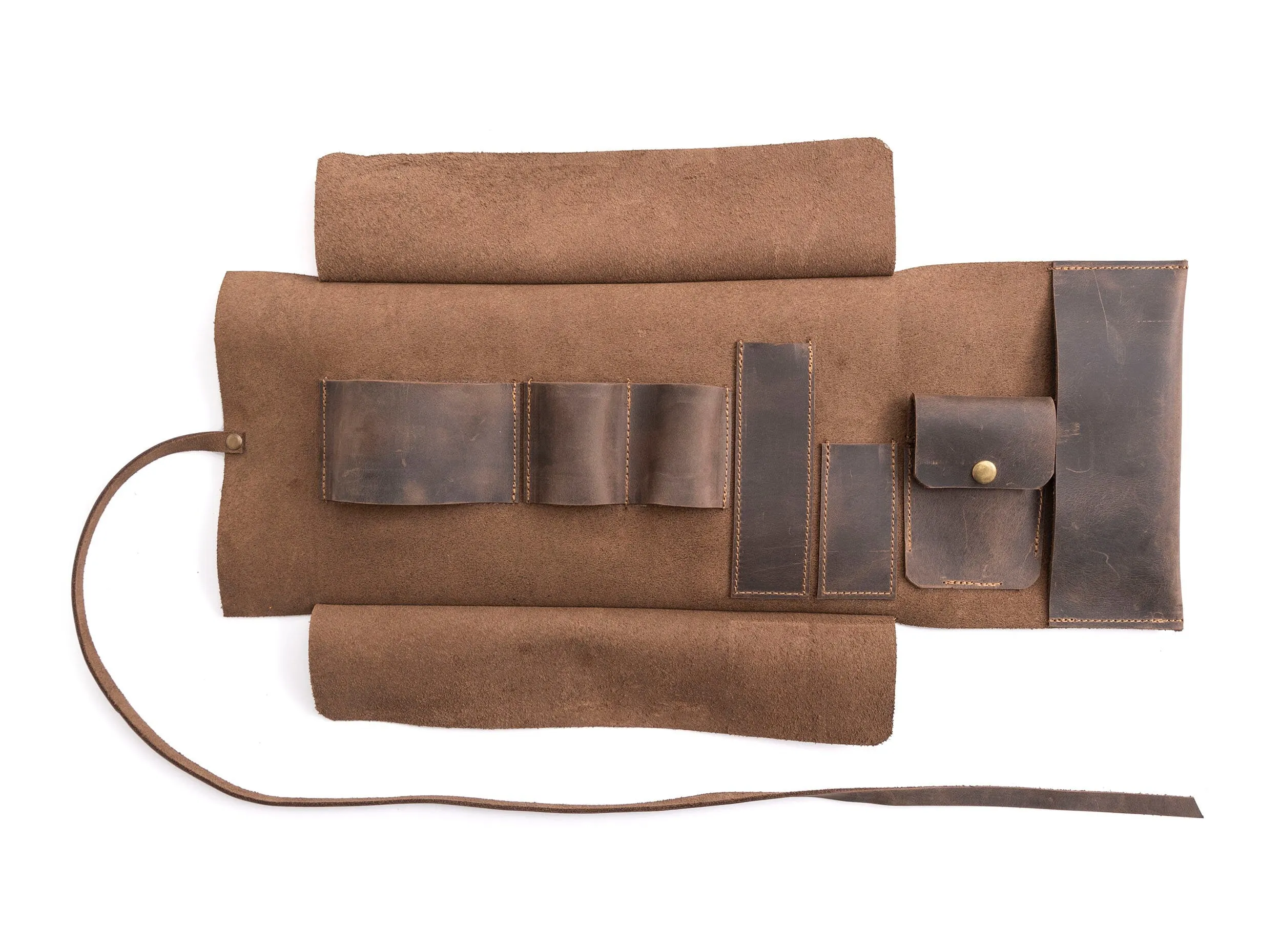 Leather Pipe Pouch for 2-Pipes, Handmade 2-Pipe Rollup Bag, Double-Pipe Rollup Pouch, Chestnut