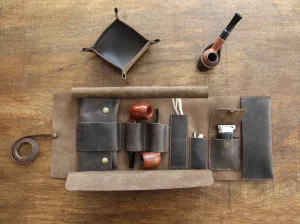 Leather Pipe Pouch for 2-Pipes, Handmade 2-Pipe Rollup Bag, Double-Pipe Rollup Pouch, Chestnut