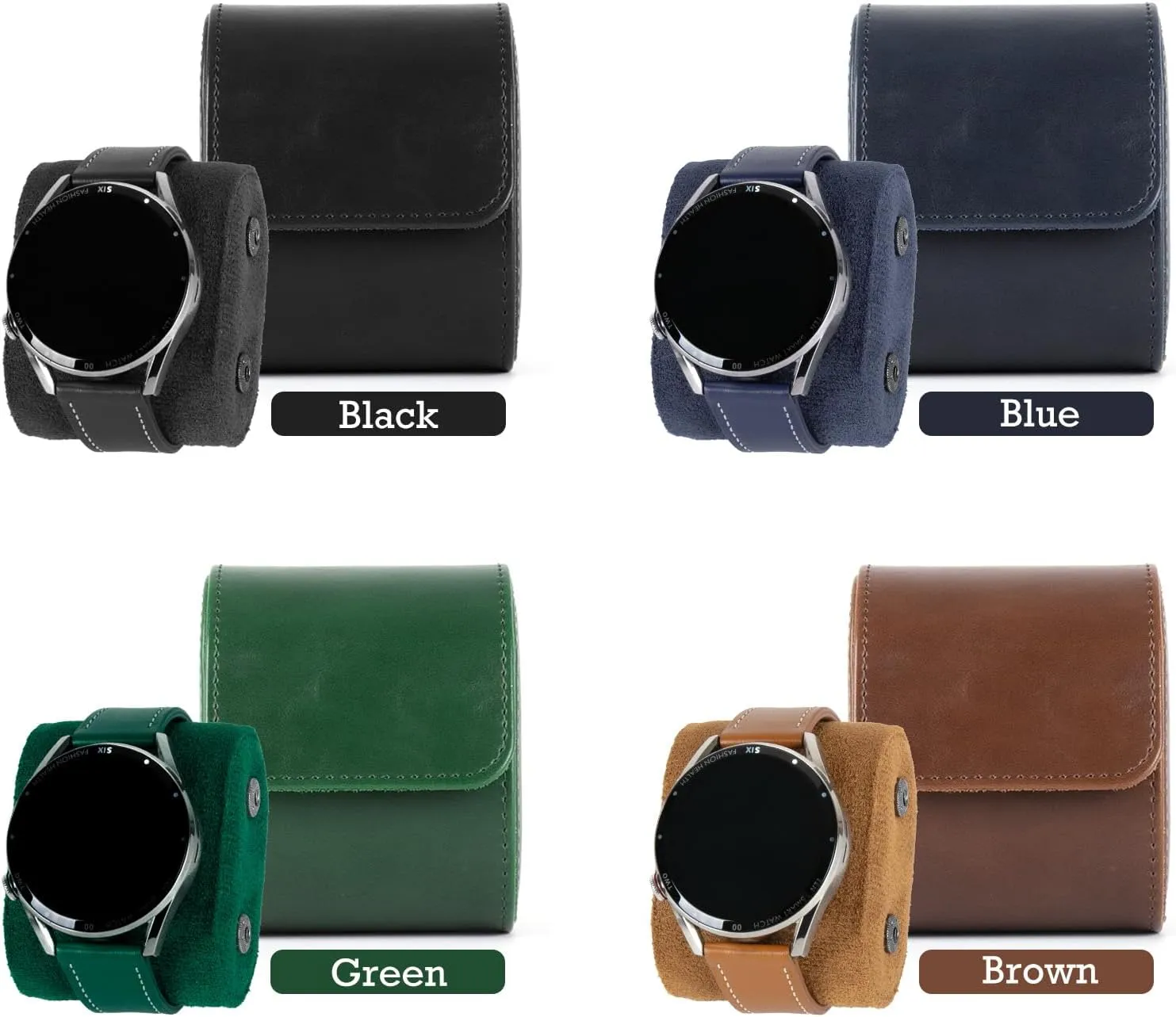 Leather Single Watch Box, Vintage Watch Roll Travel Case for Men and Women, Black
