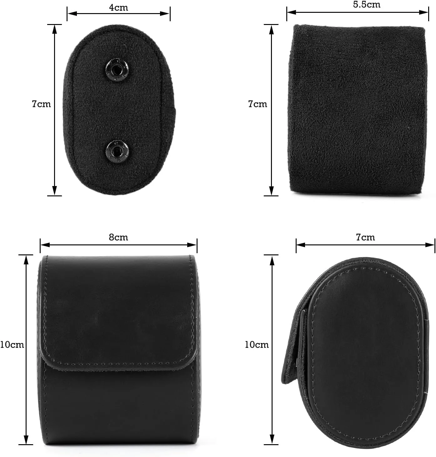Leather Single Watch Box, Vintage Watch Roll Travel Case for Men and Women, Black