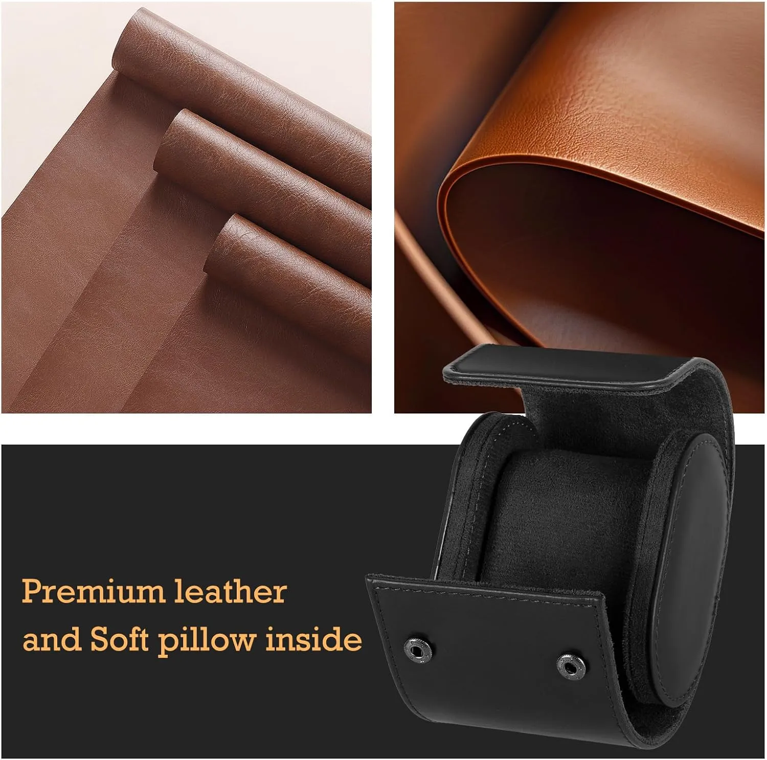Leather Single Watch Box, Vintage Watch Roll Travel Case for Men and Women, Black