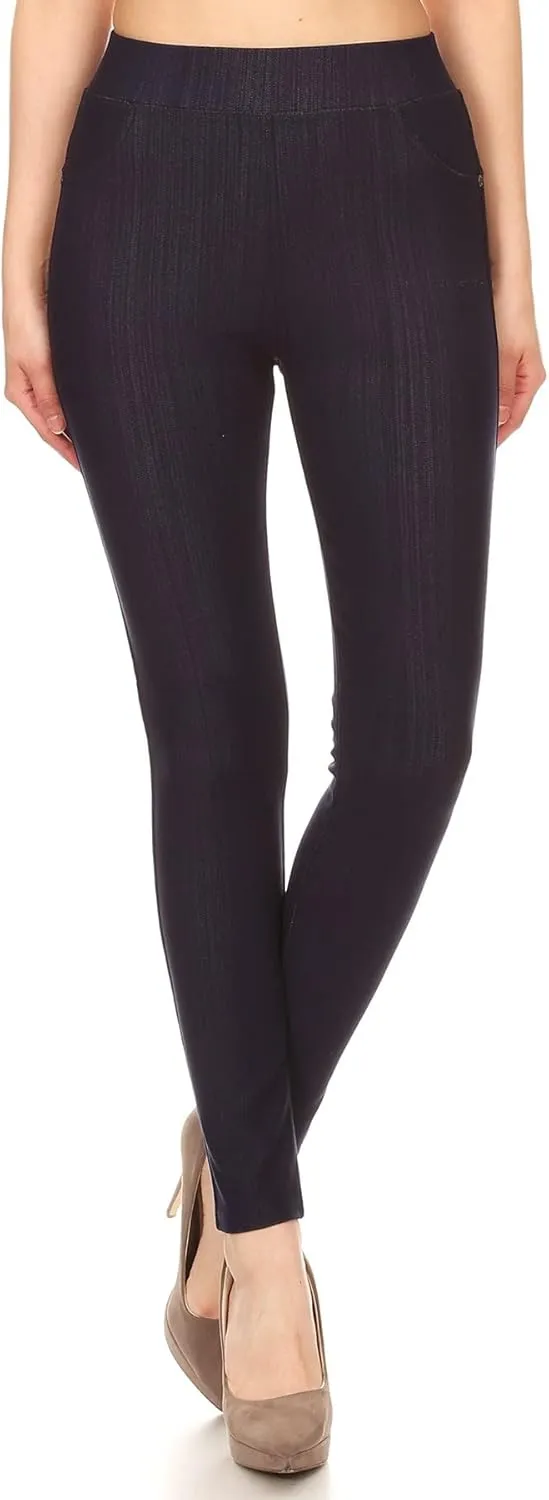 Leggings Depot Women's Cotton Blend Stretch Pull-on Jeggings Casual Pants with Pockets (Available in Plus Size)