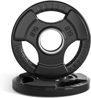 LIONSCOOL 2-Inch Rubber Olympic Grip Weight Plates for Strength Training, Weightlifting, Solid Cast Iron Plate for Barbell in Single/Pair/Set for Home & Gym (2.5-45LB), One Year Warranty