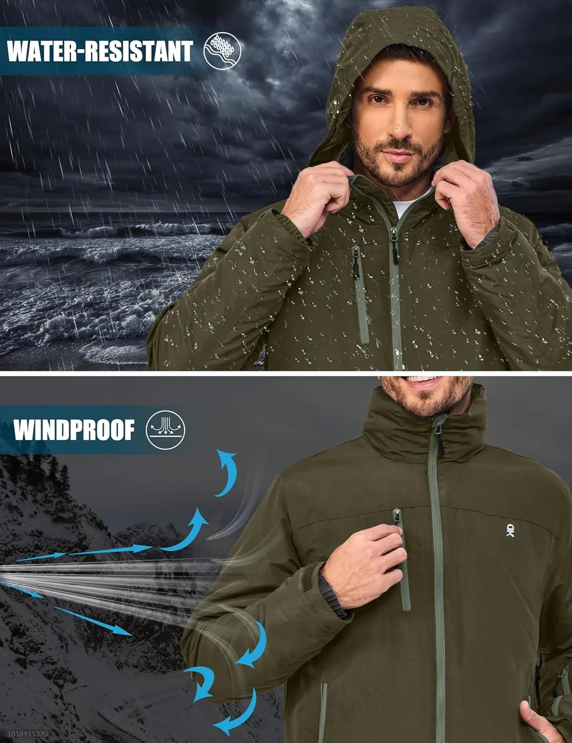 Little Donkey Andy Men's Lightweight Winter Jacket Hooded Windproof Warm Insulated Jacket for Ski Hiking