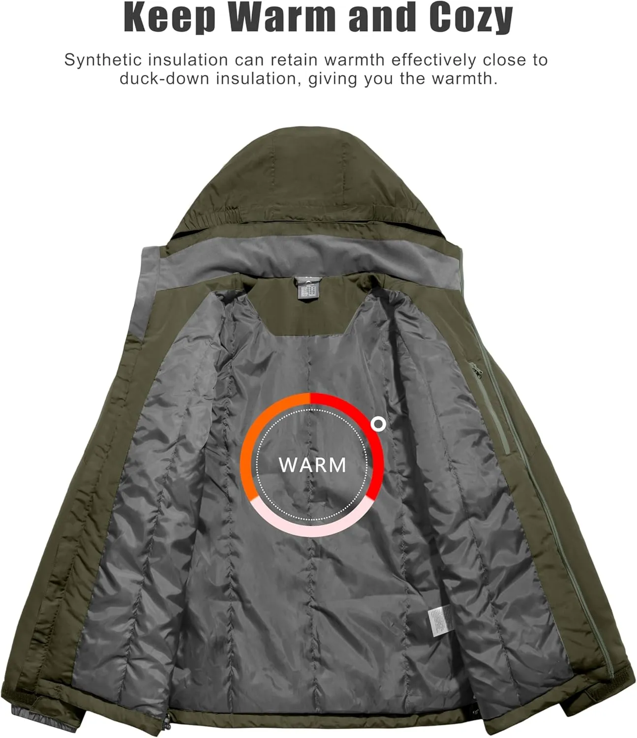 Little Donkey Andy Men's Lightweight Winter Jacket Hooded Windproof Warm Insulated Jacket for Ski Hiking