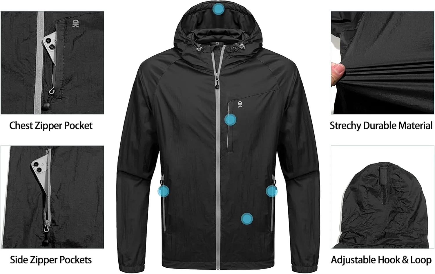 Little Donkey Andy Men's Packable Lightweight Hooded Jacket Windproof Windbreaker with Recycled Insulation