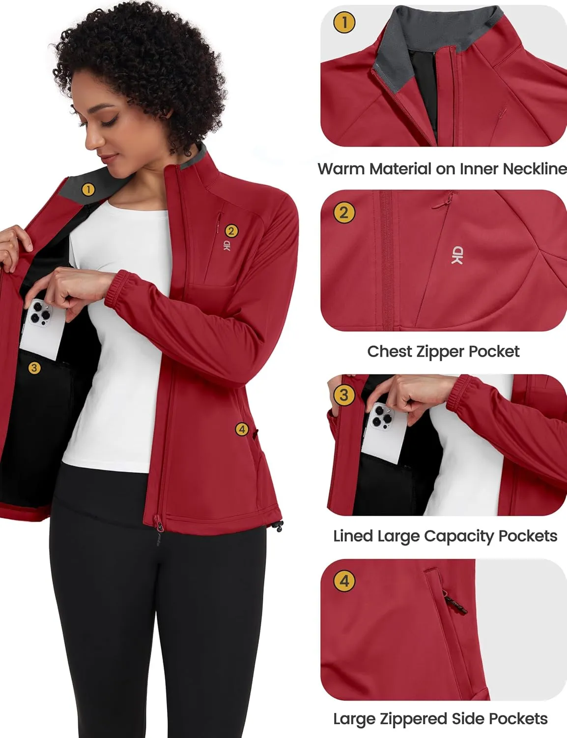 Little Donkey Andy Women’s Lightweight Softshell Jacket for Running Cycling, Water Repellent Windbreaker with Zipper Pockets